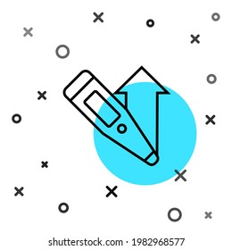 Línea negra Termómetro digital médico para el ícono de examen médico aislado en fondo blanco. Formas dinámicas aleatorias. Vector