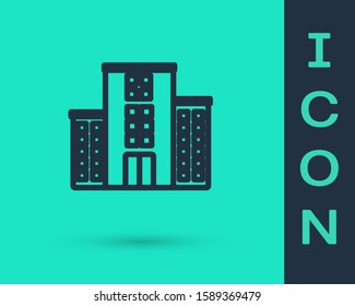 Black line Medical hospital building with cross icon isolated on green background. Medical center. Health care.  Vector Illustration