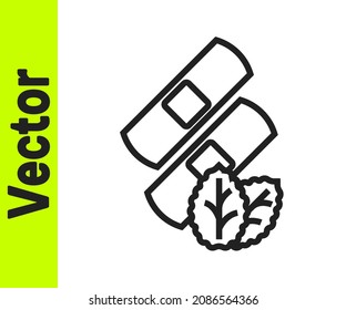 Black line Medical nicotine patches icon isolated on white background. Anti-tobacco medical plaster.  Vector