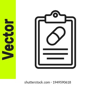 Black line Medical prescription icon isolated on white background. Rx form. Recipe medical. Pharmacy or medicine symbol.  Vector