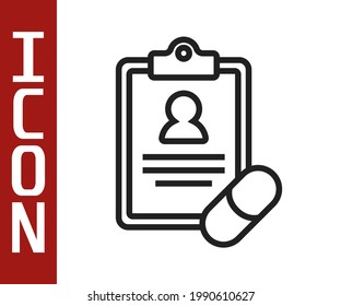 Black line Medical prescription icon isolated on white background. Rx form. Recipe medical. Pharmacy or medicine symbol.  Vector