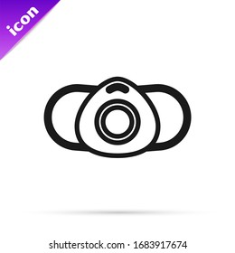 Black line Medical protective mask icon isolated on white background.  Vector Illustration
