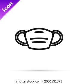 Black line Medical protective mask icon isolated on white background.  Vector
