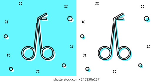 Black line Medical scissors icon isolated on green and white background. Random dynamic shapes. Vector