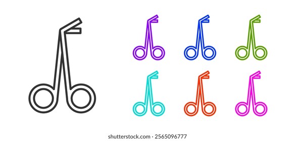 Black line Medical scissors icon isolated on white background. Set icons colorful. Vector