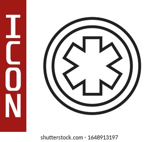 Black line Medical symbol of the Emergency - Star of Life icon isolated on white background.  Vector Illustration