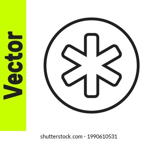 Black line Medical symbol of the Emergency - Star of Life icon isolated on white background.  Vector