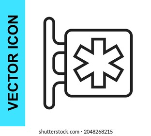 Black line Medical symbol of the Emergency - Star of Life icon isolated on white background.  Vector