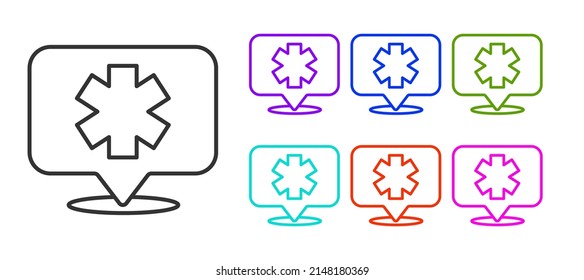 Black line Medical symbol of the Emergency - Star of Life icon isolated on white background. Set icons colorful. Vector