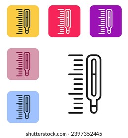 Black line Medical thermometer for medical examination icon isolated on white background. Set icons in color square buttons. Vector