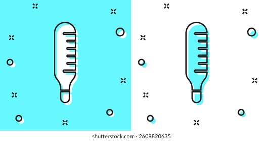 Black line Medical thermometer for medical examination icon isolated on green and white background. Random dynamic shapes. Vector Illustration