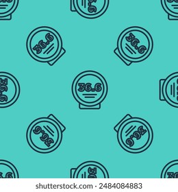 Black line Medical thermometer showing normal temperature icon isolated seamless pattern on green background.  Vector