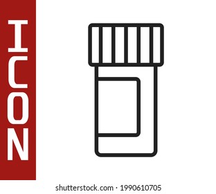 Black line Medicine bottle and pills icon isolated on white background. Bottle pill sign. Pharmacy design.  Vector