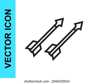 Black line Medieval arrows icon isolated on white background. Medieval weapon.  Vector