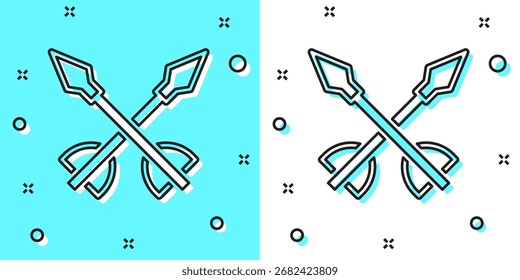 Black line Medieval arrows icon isolated on green and white background. Medieval weapon. Random dynamic shapes. Vector