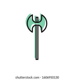 Black line Medieval axe icon isolated on white background. Battle axe, executioner axe. Medieval weapon.  Vector Illustration