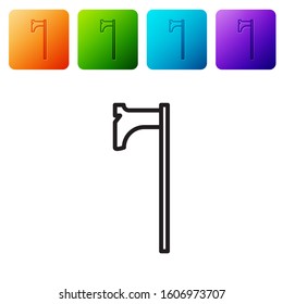 Black line Medieval axe icon isolated on white background. Battle axe, executioner axe. Medieval weapon. Set icons in color square buttons. Vector Illustration