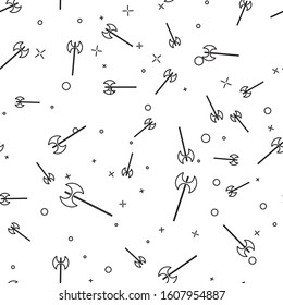 Black line Medieval axe icon isolated seamless pattern on white background. Battle axe, executioner axe. Medieval weapon.  Vector Illustration
