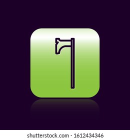 Black line Medieval axe icon isolated on black background. Battle axe, executioner axe. Medieval weapon. Green square button. Vector Illustration