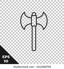 Black line Medieval axe icon isolated on transparent background. Battle axe, executioner axe.  Vector Illustration