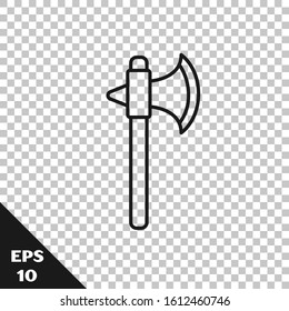 Black line Medieval axe icon isolated on transparent background. Battle axe, executioner axe.  Vector Illustration