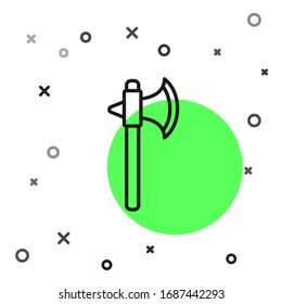 Icono de hacha medieval de línea negra aislado en fondo blanco. Battle ax, verdugo hacha. Ilustración vectorial