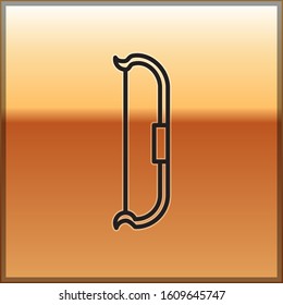 Black line Medieval bow icon isolated on gold background. Medieval weapon.  Vector Illustration