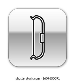 Black line Medieval bow icon isolated on white background. Medieval weapon. Silver square button. Vector Illustration