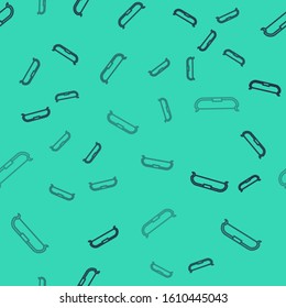 Black line Medieval bow icon isolated seamless pattern on green background. Medieval weapon.  Vector Illustration