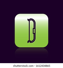 Black line Medieval bow icon isolated on black background. Medieval weapon. Green square button. Vector Illustration