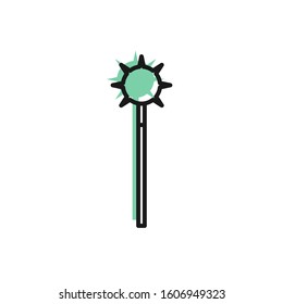 Black line Medieval chained mace ball icon isolated on white background. Medieval weapon.  Vector Illustration