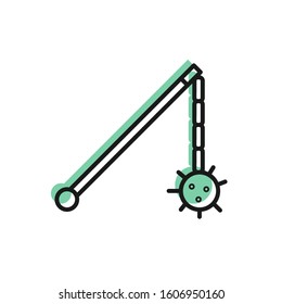Black line Medieval chained mace ball icon isolated on white background. Medieval weapon.  Vector Illustration