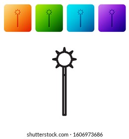 Black line Medieval chained mace ball icon isolated on white background. Medieval weapon. Set icons in color square buttons. Vector Illustration