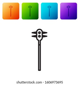 Black line Medieval chained mace ball icon isolated on white background. Medieval weapon. Set icons in color square buttons. Vector Illustration