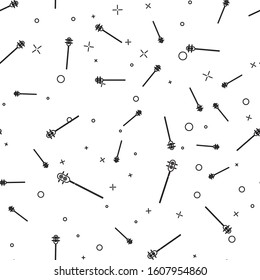Black line Medieval chained mace ball icon isolated seamless pattern on white background. Medieval weapon.  Vector Illustration