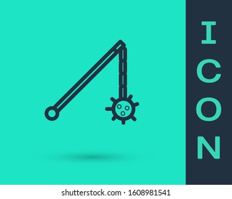 Black line Medieval chained mace ball icon isolated on green background. Medieval weapon.  Vector Illustration