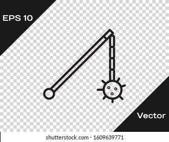 Black line Medieval chained mace ball icon isolated on transparent background. Medieval weapon.  Vector Illustration