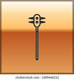 Black line Medieval chained mace ball icon isolated on gold background. Medieval weapon.  Vector Illustration