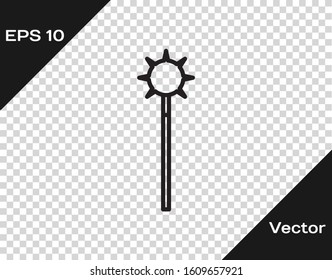 Black line Medieval chained mace ball icon isolated on transparent background. Medieval weapon.  Vector Illustration
