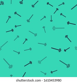 Black line Medieval chained mace ball icon isolated seamless pattern on green background. Medieval weapon.  Vector Illustration