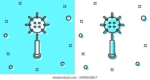 Línea negra Icono de bola de macizo encadenado medieval aislado sobre fondo verde y blanco. Arma medieval. Formas dinámicas aleatorias. Vector