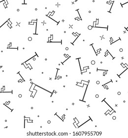 Black line Medieval flag icon isolated seamless pattern on white background. Country, state, or territory ruled by a king or queen.  Vector Illustration