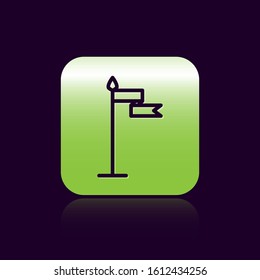 Black line Medieval flag icon isolated on black background. Country, state, or territory ruled by a king or queen. Green square button. Vector Illustration
