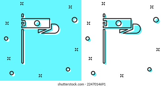 Black line Medieval flag icon isolated on green and white background. Country, state, or territory ruled by a king or queen. Random dynamic shapes. Vector