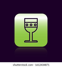 Black line Medieval goblet icon isolated on black background. Green square button. Vector Illustration