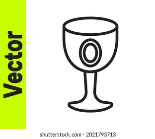 Black line Medieval goblet icon isolated on white background. Holy grail.  Vector