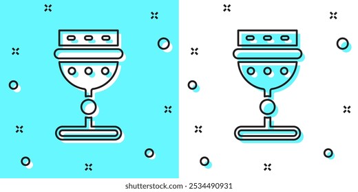 Black line Medieval goblet icon isolated on green and white background. Random dynamic shapes. Vector