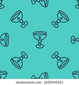 Black line Medieval goblet icon isolated seamless pattern on green background.  Vector