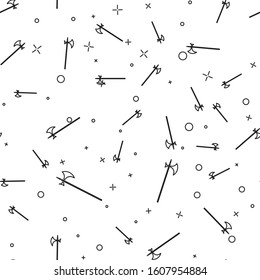 Black line Medieval halberd icon isolated seamless pattern on white background. Medieval weapon.  Vector Illustration