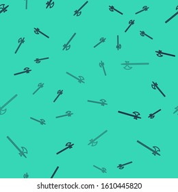 Black line Medieval halberd icon isolated seamless pattern on green background. Medieval weapon.  Vector Illustration